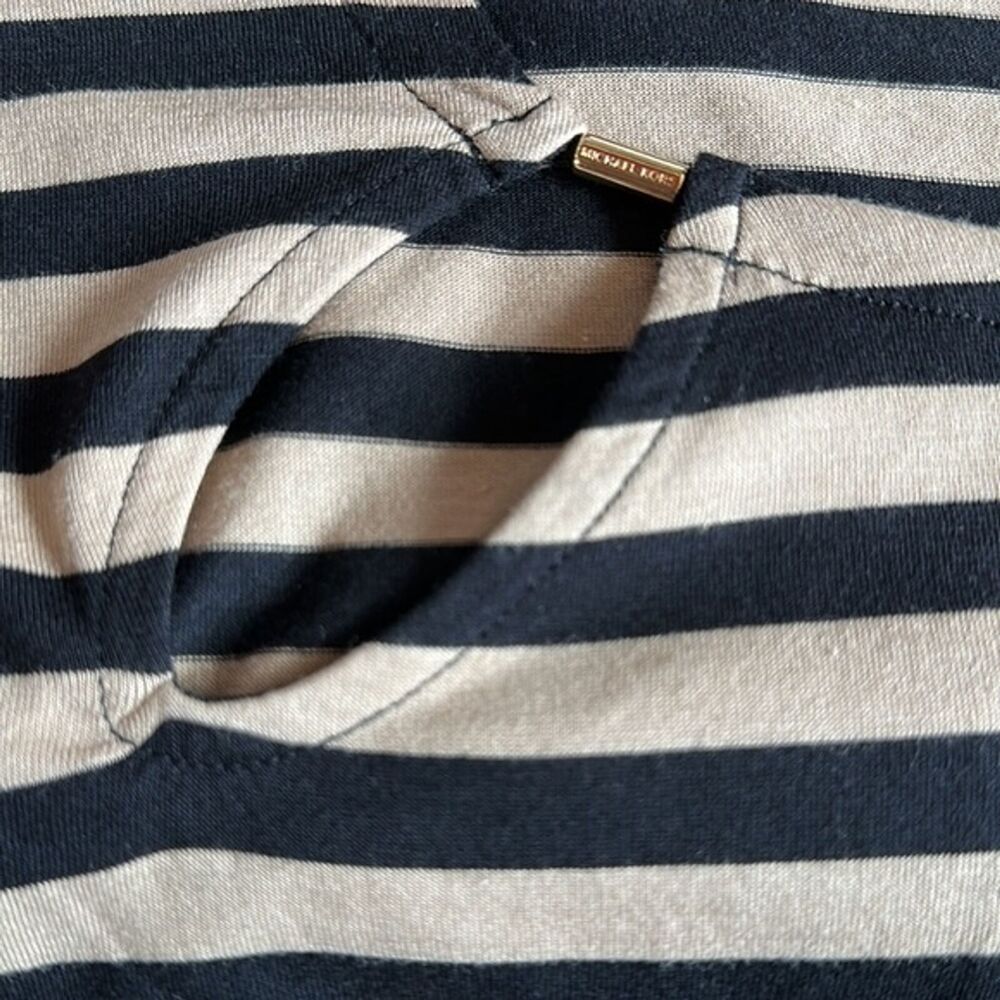Michael Kors Womens Black Khaki Striped Blouse Size Large Long Sleeve - Picture 6 of 7